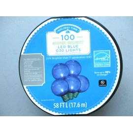 HOLIDAY TIME 100 SUPER BRIGHT BLUE LED G30 LIGHTS SET - NEW