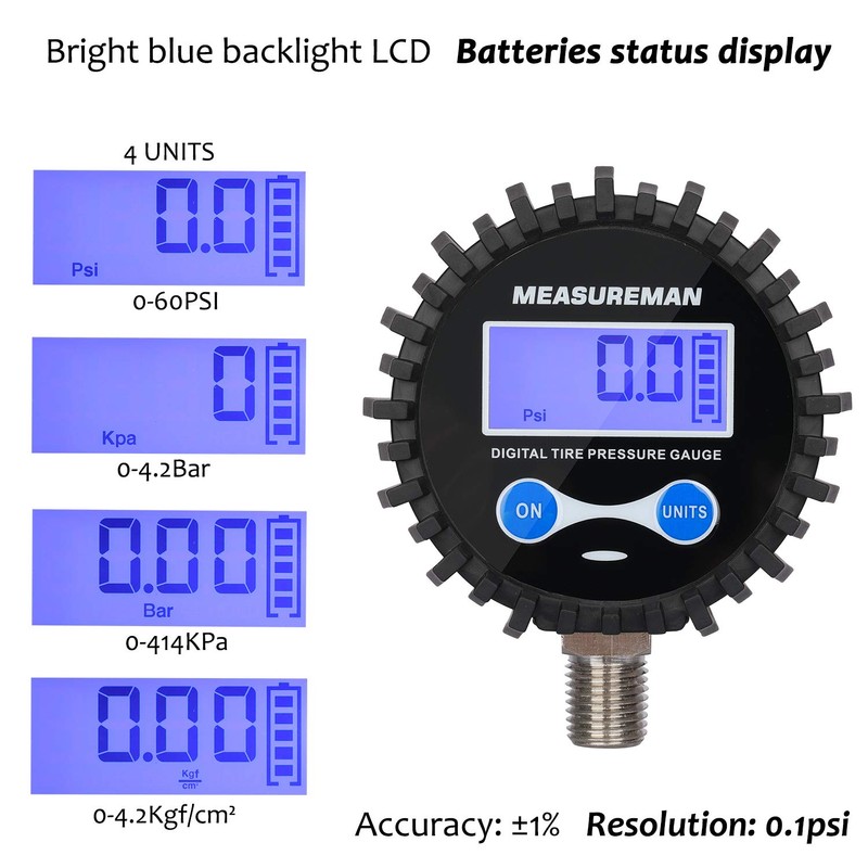 MEASUREMAN 2-1/2" Dial Size Digital Air Pressure Gauge with 1/4''