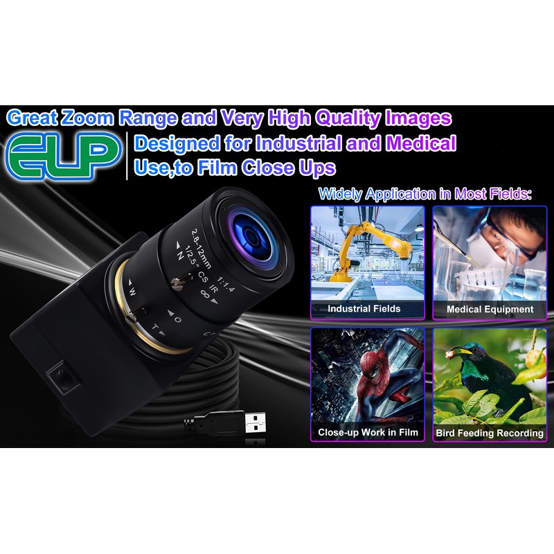 1080P USB Webcam with Zoom 2.8-12mm Vari-Focus PC Camera -