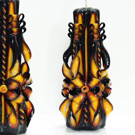 Carved Candle Artisan, Handcrafted Decorative Dipped Candle, Home Decor, Fancy Unique Birthday Gift, Mother's day, Large Candle, Present for mom, Black Yellow, Dragon Flower 8"