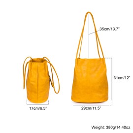 Mabel London Women's Fashion Designer Medium Size Plain Soft Vegan Leather Hobo Bucket Tote Shoulder Bag - Delilah (Deep Mustard)