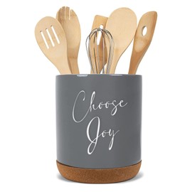 Elanze Designs Choose Joy Grey X-Large Cork Bottom Kitchen Utensil Holder