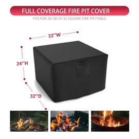 WLEAFJ Fire Pit Cover Square, Fits for 28-32 Inch Gas Fire Table, Heavy Duty Oxford Fabric Outdoor Fireplace Cover, Waterproof Rectangle Firepit Cover, 32 x 32 x 24 Inch, Black