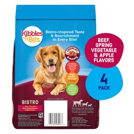 Kibbles 'n Bits Bistro Dry Dog Food, Oven Roasted Beef, Spring Vegetable & Apple Flavors for Adult Dogs, 3.5 lb. Bag (Pack of 4)