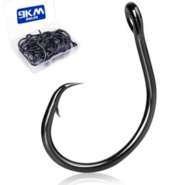 9KM DWLIFE Circle Hooks, Saltwater 25pcs/pack, Hook with Inline Barb, High Carbon Steel/Non-Offset/Closed Loop/Wide Spacing for Catfish, Hairfish, Salmon Fishing (1/0#)