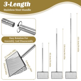 Grevosea Chicken Poop Scooper, 10" Large Metal Litter Scooper for Chicken 3-in-1 Detachable Tool 59.65" Long Handle Stainless Steel coop Scoop Poop Shovel for Chick Coop Accessories Tools