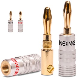 NEXMEX Banana Plugs Set of 4 Connectors 24K Gold-Plated for Speaker Cable for HiFi Receiver Amplifier