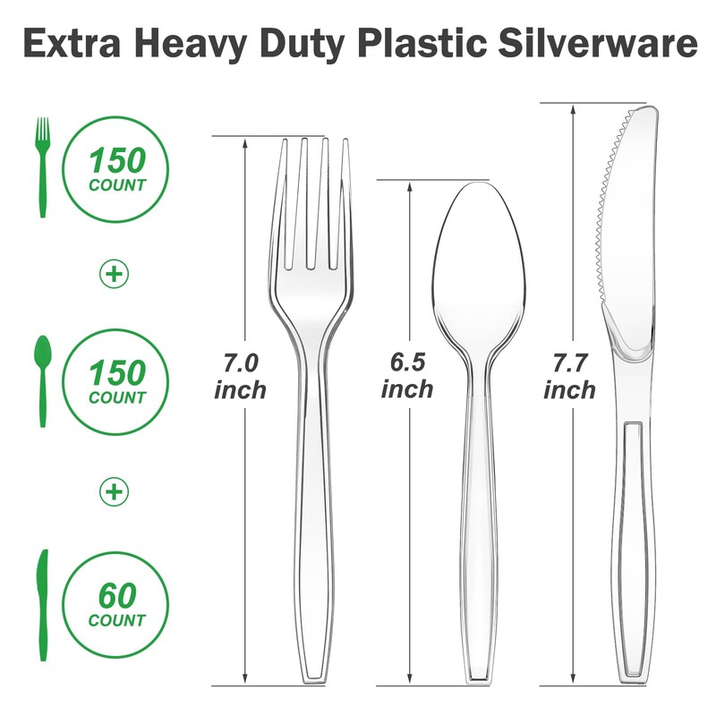 Dealusy 360 Count Extra Heavy Duty Clear Plastic Silverware, 150