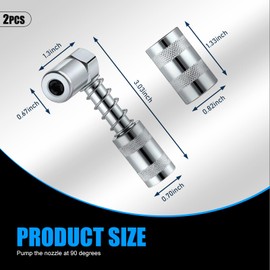 Slykew 2 PCS 1/8NPT Car Grease Coupler Adapter Kit, 90 Degree 3.04In x 1.3In x 0.69In Waterproof Durable Metal Vehicle Grease Nozzle Adapter, Universal 3 Jaw Coupler Grease Fitting Tool (Silver)