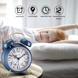 FLOITTUY Loud Alarm for Deep Sleepers 4'' Retro Twin Bell Alarm Clock with Backlight for Bedroom and Home Decoration (Retro Blue)