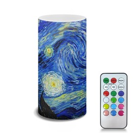 Poceacles Flickering Flameless Candles with Multi Color Remote and Timer Starry Night Print Realistic LED Pillar Candles Battery Candles for Festive Wedding Party Home Decor