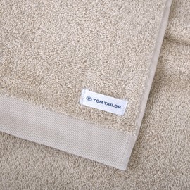 Klaus Herding GmbH Tom Tailor Bath Towel 70 x 140 cm 100% Cotton Terry Towel with Two Hangers and Label with Logo, Colour Bath Towel Beige (Sunny Sand)