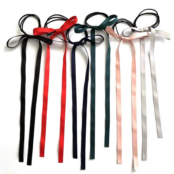 6 Pieces Bow Hair Ties, Long Silk Ribbon Hair Bands