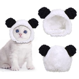 JOICEE Cute Cat Costume Warm Bear Hat for Cat Adjustable Soft Small Pet Headwear Bear Hat for Cat Puppy Dog (Black&White)