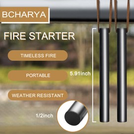 BCHARYA Fire Starter Survival Tool, Ferro Rod Kit with Leather Neck Lanyard and Multi-Tool Striker, Flint and Steel Survival Igniter with Tinder Rope and Tab for Camping, Hiking and Emergency