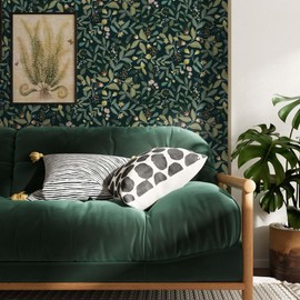 Ismoon Green Wallpaper Peel and Stick Boho Floral and Leaf Stik on Wallpaper Thicken Contact Paper Dark Botanical Removable Self-Adhesive Vinyl Wall Paper for Bedroom Decor, Green/Yellow, 16.1x78.7in