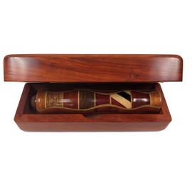 N & J Kaleidoscope Teleidoscope in Padauk Wood, 5 1/2 Inch Barrel, Inlaid Hardwoods of Padauk, Teak, Ebony, and Jalneem, Wood Presentation Box - Engraving Plate Compatible ! Handcrafted in U S A !