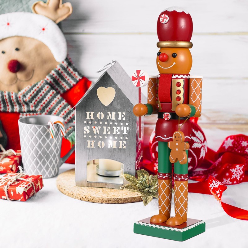 CLISPEED Christmas Wooden Nutcracker Doll Decor: Gingerbread Man Adorn Nutcracker