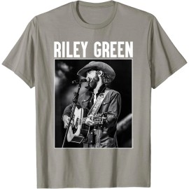 Riley Green Singing Greatest Hits Country Music Art Vintage Solid Cotton Short Sleeve T-ShirtColor: Men-slate grey, Size: 2 XL