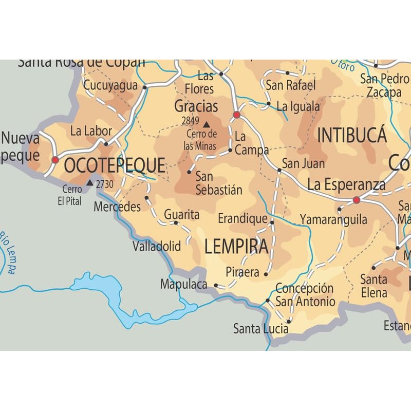 Honduras Physical Map - 23.3 x 16.5 Inches - Paper