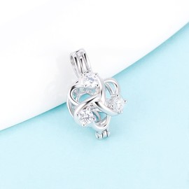 LGSY Sterling Silver CZ Heart Crisscross Pearl Cage Pendants for Women