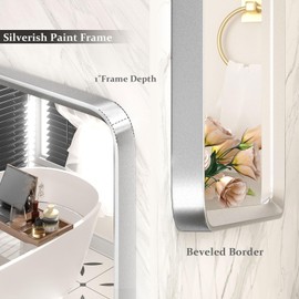 GOLOMO 22x30 Inch Silver Bathroom Mirror, Silver Metal Frame Mirror, Rounded Rectangle Bathroom Vanity Mirror, Shatterproof, Anti-Rust (Horizontal/Vertical)