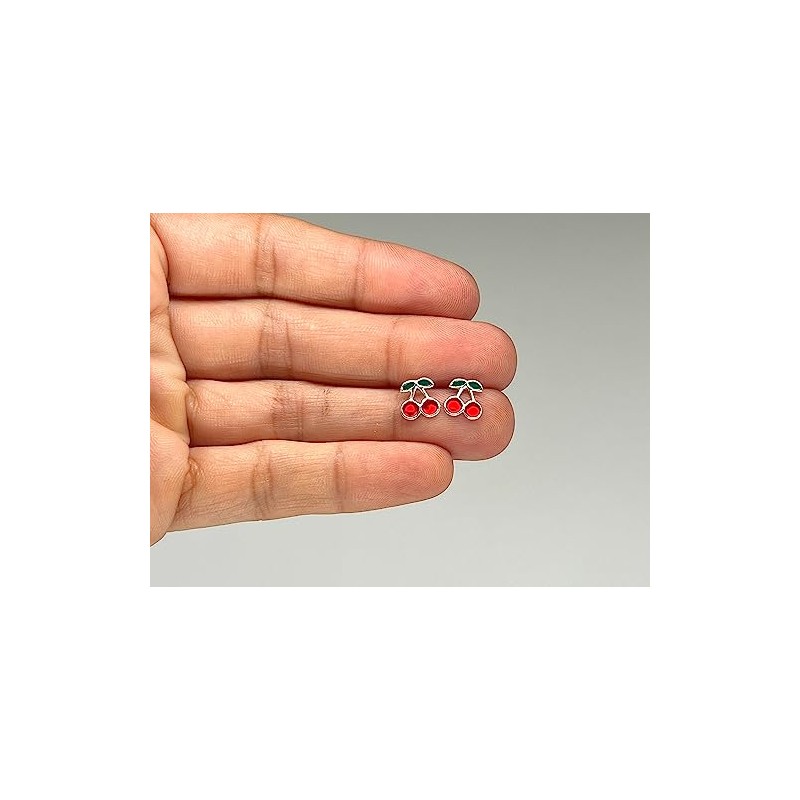 Cherry Stud Earrings - 925 Sterling Silver