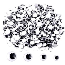 Upins 1000 Pcs Black Wiggle Googly Eyes with Self-Adhesive, 6mm 8mm 10 mm 12mm Mixed Packaging
