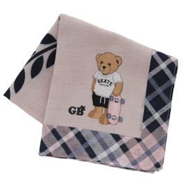 Blooming 001005-0001-01 Great British Teddy Bear Print Handkerchief (Pink) Women's Handkerchief, Handkerchief, Approx. 22.8 inches (58 cm), Pink