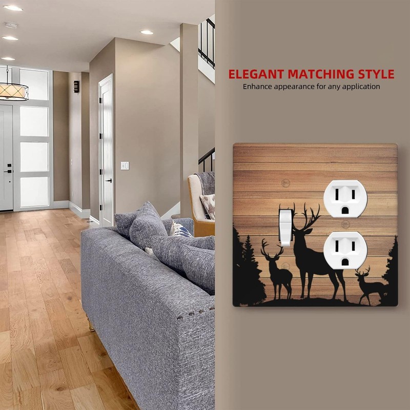 CZRPKEN Decorative Outlet Covers Rustic Brown Wood Deer Elk Pine