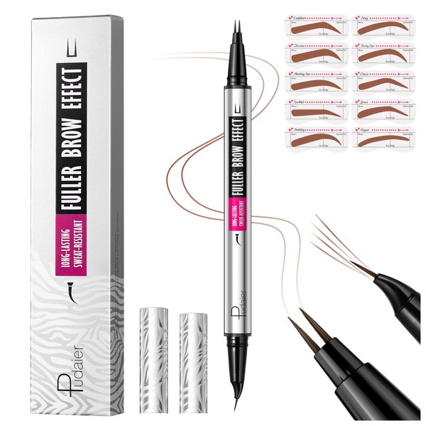 Curved Eyebrow Pencil with 10Pcs Stencils, 2-in-1 Dual-Ended Microblading Eyebrow