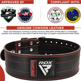 RDX 4 Inch Leather Weightlifting Belt, IPL USPA Approved, 12 Adjustable Holes, 6 mm Training Belt Buckle, Powerlifting Fitness Strength Training Belt Bodybuilding, Weightlifting Padded, Men Women