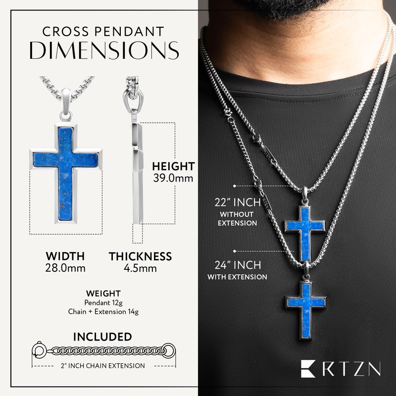 RTZN® Lapis Lazuli Cross Necklace for Men – Premium Handcrafted