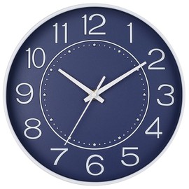 HZDHCLH Wall Clock, Quiet, Continuous Second Hand, Simple, Small, 9.8 inches (25 cm), Indoor Wall Clock, Easy to Read 3D Numbers, Bedroom, Home, School, Office (Navy Blue)