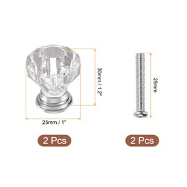 uxcell 2 Pcs Crystal Cabinet Knobs 25 mm Drawer Pulls Crystal Drawer Knobs for Cabinet, Cupboard, Wardrobe, Dresser, Clear/Silver