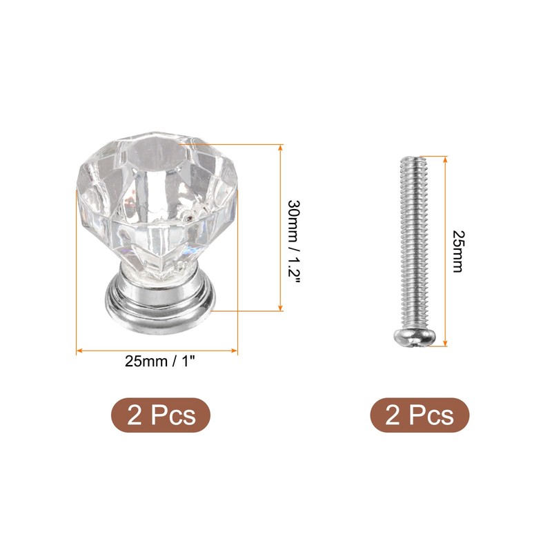 uxcell 2 Pcs Crystal Cabinet Knobs 25 mm Drawer Pulls