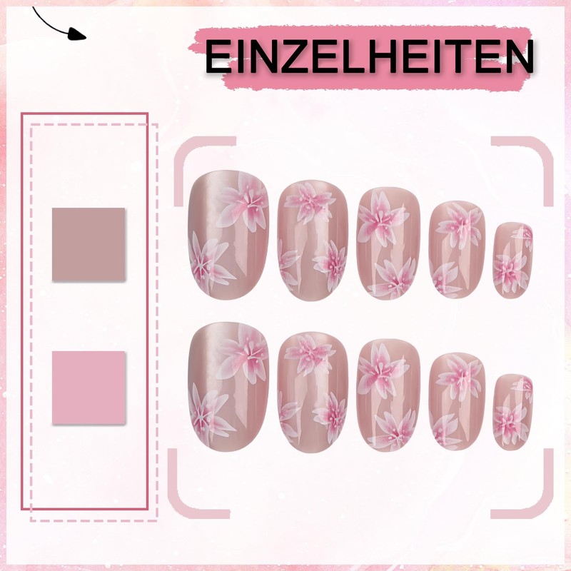 Virellay Almond Nail Tips (Pink Cat Eye, Pack of 24)