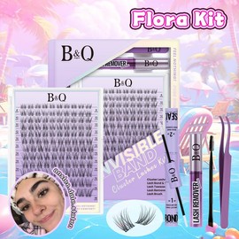 Flora Natural C Curl Kit - 120pcs 8-18mm Eyelash Cluster DIY Springtok Lash Extensions at Home Makeup Cosmetic with Natural Lash Look:_120pcs Flora Kit (C Curl Invisible Band)