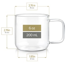 Teabloom Set of Two Premium Borosilicate Glass Cups - 6 Ounces / 180 ml - Stain-free and Microwave Safe