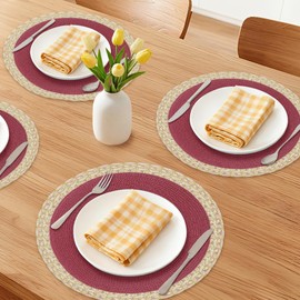 DRMHM Round Placemats Set of 8 Woven Placemats for Dining Table Decor Indoor Outdoor Washable Kitchen Table Mat Wipe Clean 15x15inch Brown