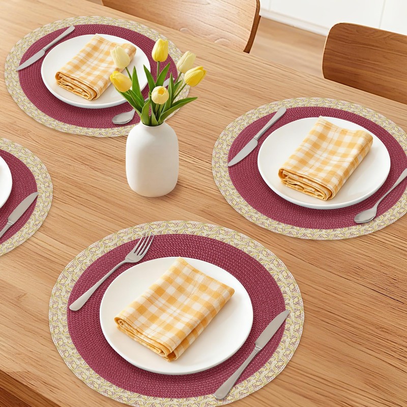 DRMHM Round Placemats Set of 8 Woven Placemats for Dining