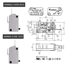 KOKISO Microwave Oven Door Switch KW3A 16A 125/250V Door Interloc (2 Normally Open and 1 Normally Close)