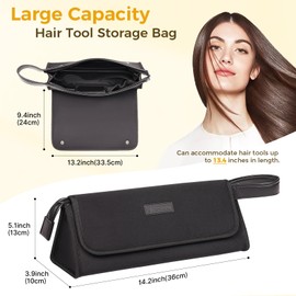 JKAOO Hair Tools Travel Bag and Heat Resistant Mat, 2 in 1 Portable Organizer Hair Travel Case for Curling Iron, Hair Straightener, Flat Irons, PU Hangable Handle, Neoprene (Elegant Black)