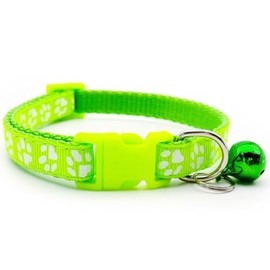 Doggie Style Store Dog Puppy Pet Small Medium Collar 2 Sizes Pawprint Design with Bell Nylon Adjustable Fluorescent Bright Green M