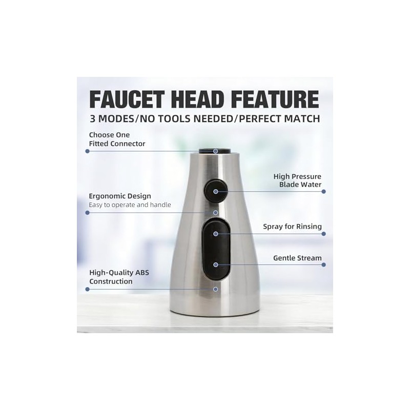 Kitchen Faucet Head Replacement, 3-Function Pull Down Spray Head with