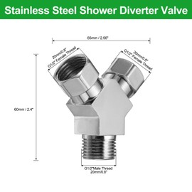 sourcing map G1/2" Shower Diverter Valve 3 Way, Stainless Steel Bidet Y Adapter Connector Hose Fitting Tee with PTFE Tape and Gasket for Bidet Angle Valve Hose Toilet Faucet, （65mm,Silver