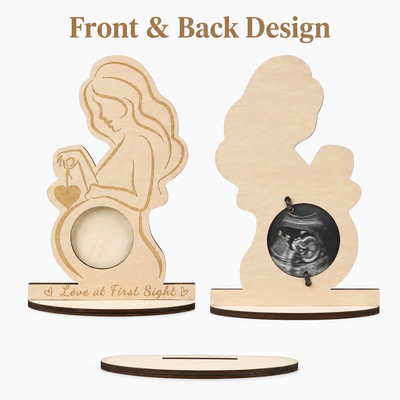 Baby Ultrasound Photo Frame for Pregnancy Keepsake - Wooden Sonogram