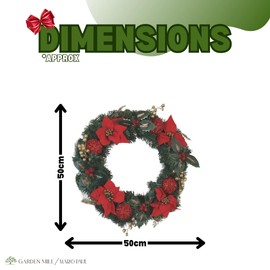 Marco PaulMarco Paul Artificial Luxury Christmas Wreath Hanging Door Decoration Indoor Outdoor Snow Frosted Christmas Baubles Berries Home Decor Durable Traditional Christmas Decorations (50cm)