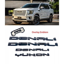 4Pc Set Denali Yukon Emblems Fender Door Rear Tailgate Letters Nameplate 3D Badge Replacement for 2021-2023 Yukon Yukon XL (Overlay Emblem Gloss Black)