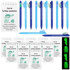 HCEWSBFD 24Pcs Back To School Gifts You're Turtley Awesome Inspirational Spiral Notebooks Retractable Luminous Mini Resin Turtle Ballpoint Pens Employee Appreciation Gifts Bulk First Day Of School